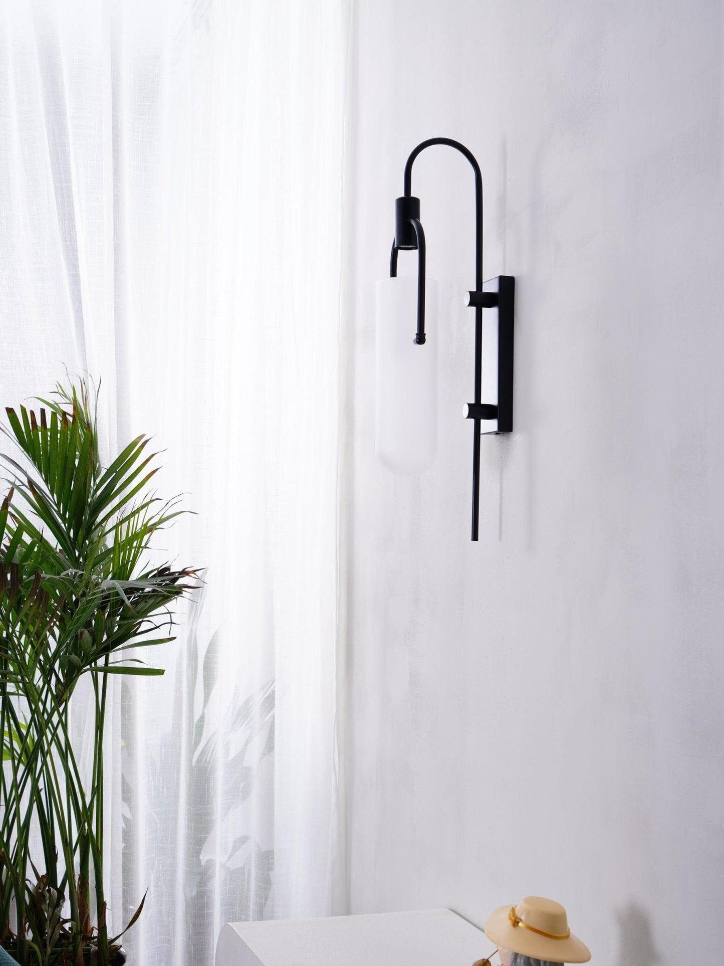Arc Glass Wall Lamp | Frosted White Glass & Black Frame | Set of 2