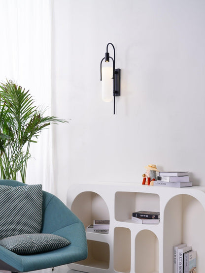 Arc Glass Wall Lamp | Frosted White Glass & Black Frame | Set of 2