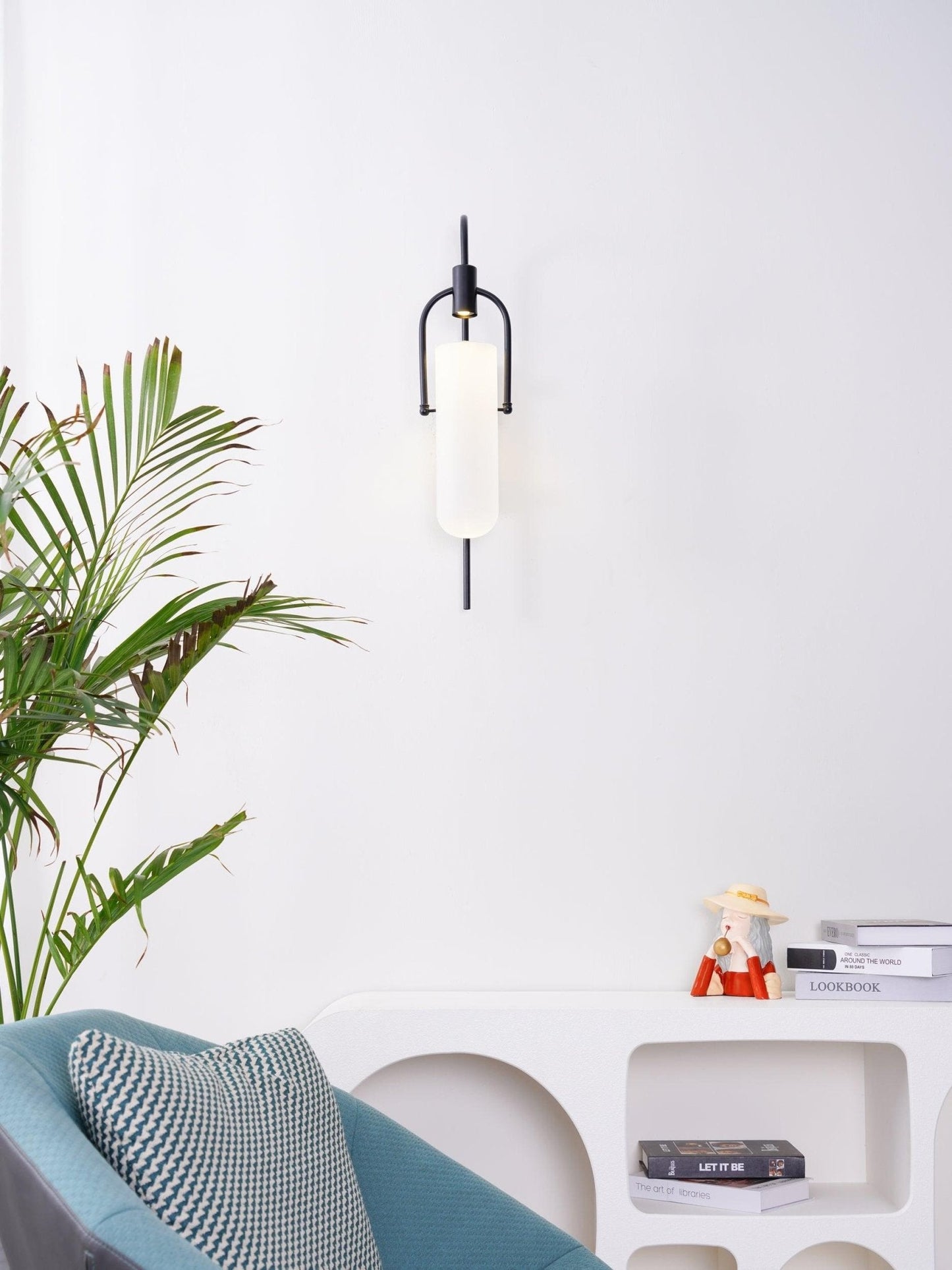 Arc Glass Wall Lamp | Frosted White Glass & Black Frame | Set of 2