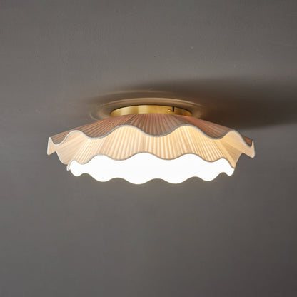 Arwen Fabric Wave Ceiling Lamp | Brass & Fabric | Beige