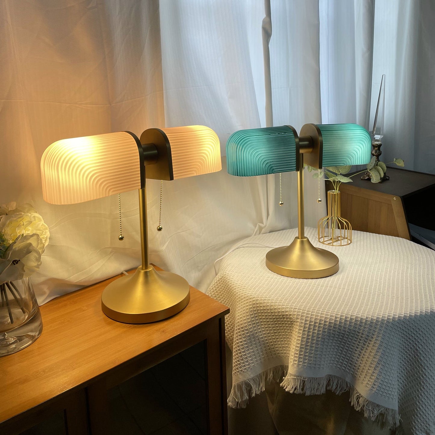 Ashby Table Lamp | Metal & Glass | Gold with Green Shade