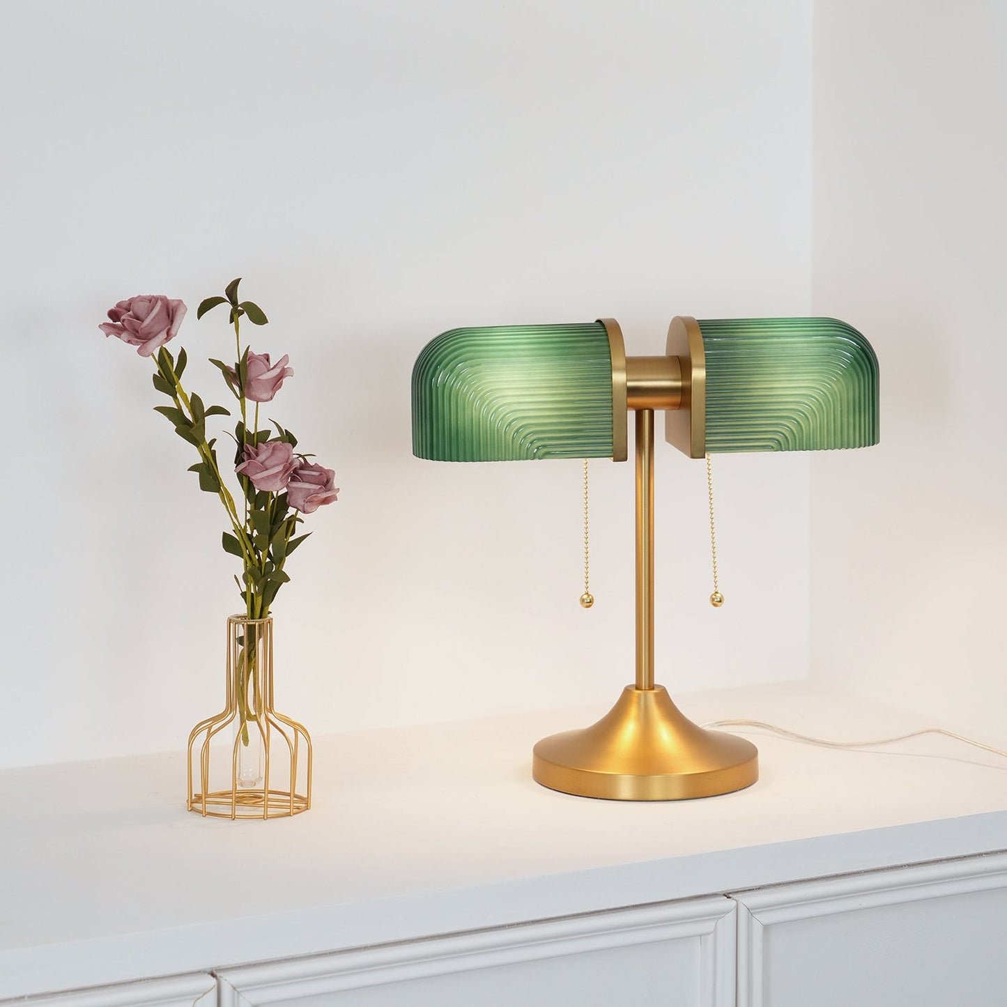 Ashby Table Lamp | Metal & Glass | Gold with Green Shade