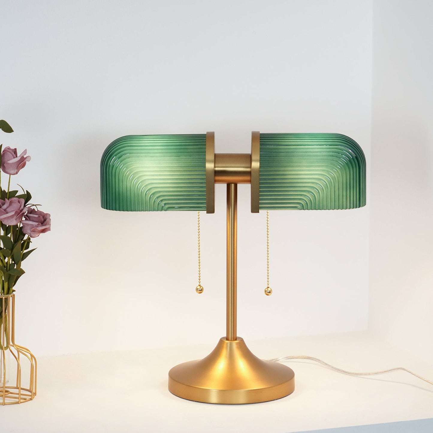 Ashby Table Lamp | Metal & Glass | Gold with Green Shade