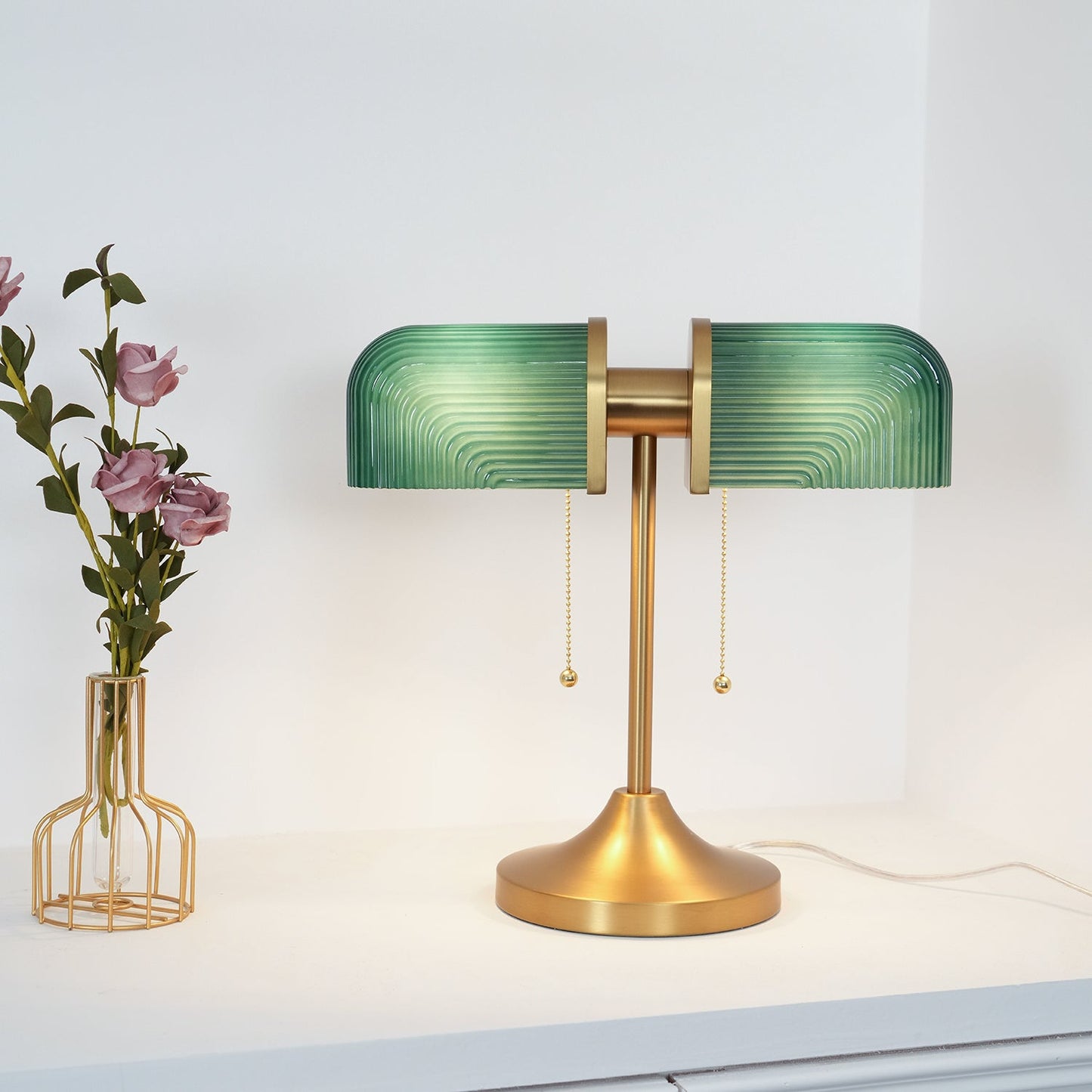 Ashby Table Lamp | Metal & Glass | Gold with Green Shade
