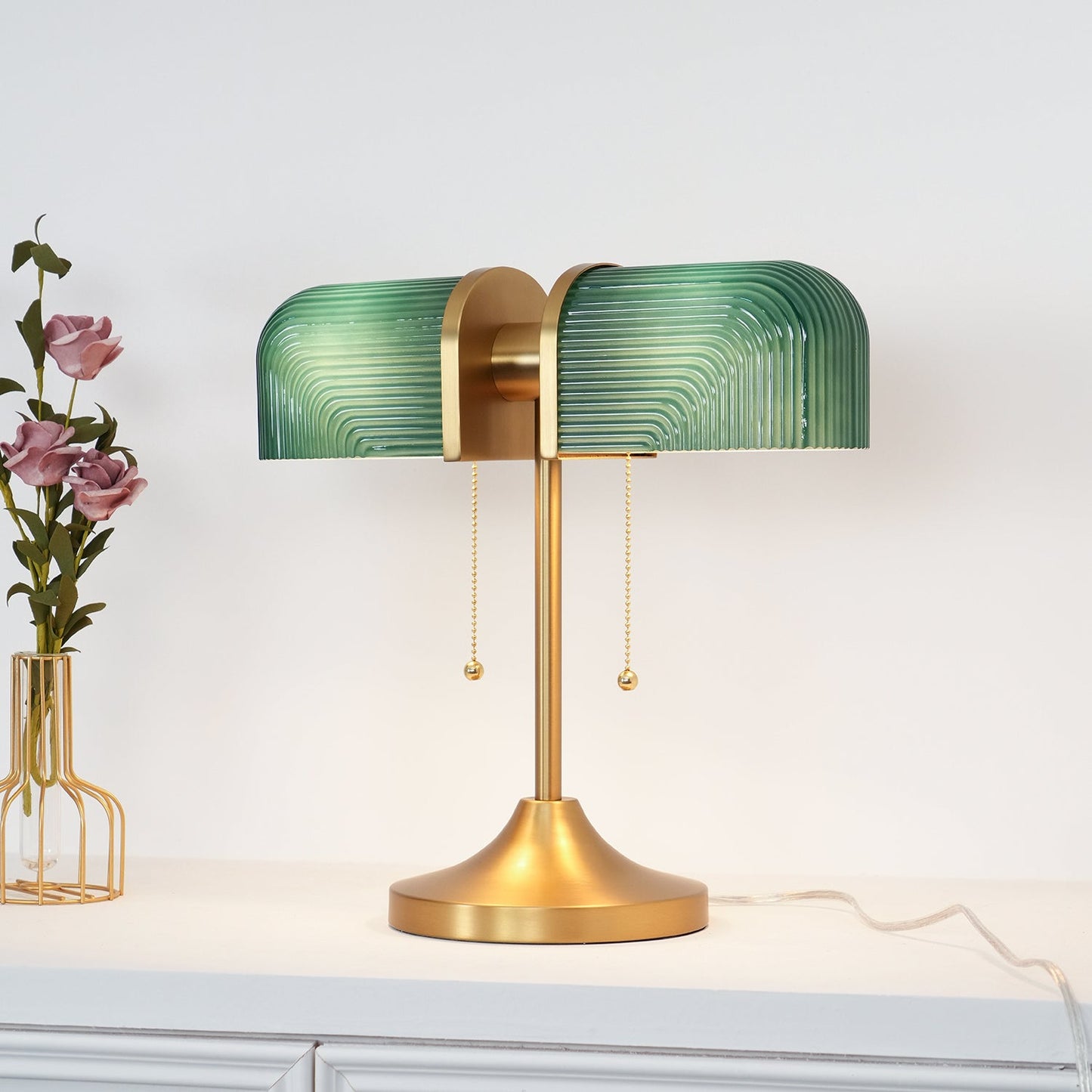 Ashby Table Lamp | Metal & Glass | Gold with Green Shade