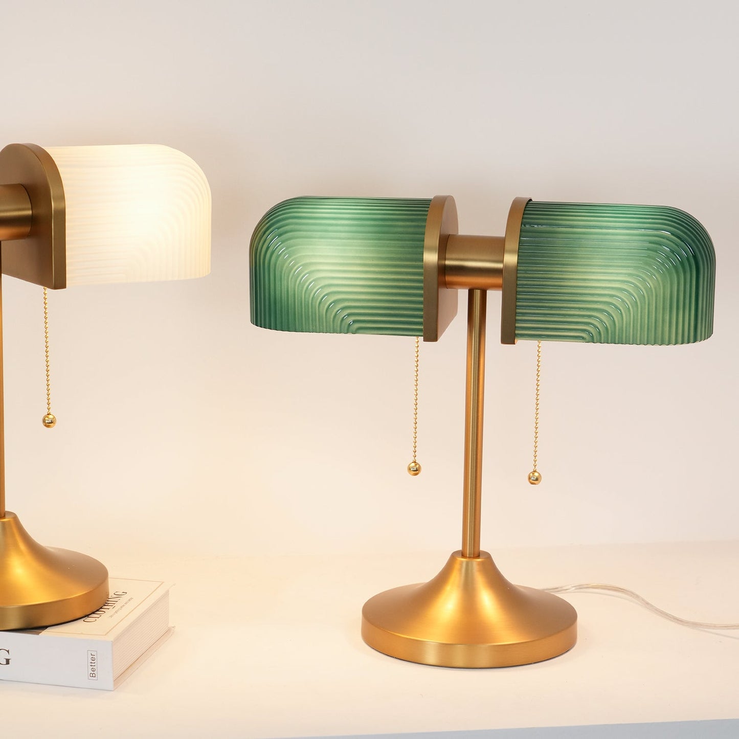 Ashby Table Lamp | Metal & Glass | Gold with Green Shade