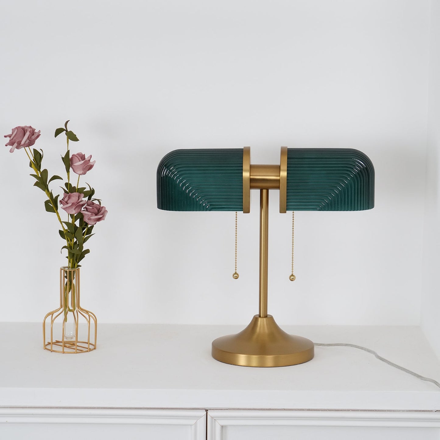 Ashby Table Lamp | Metal & Glass | Gold with Green Shade