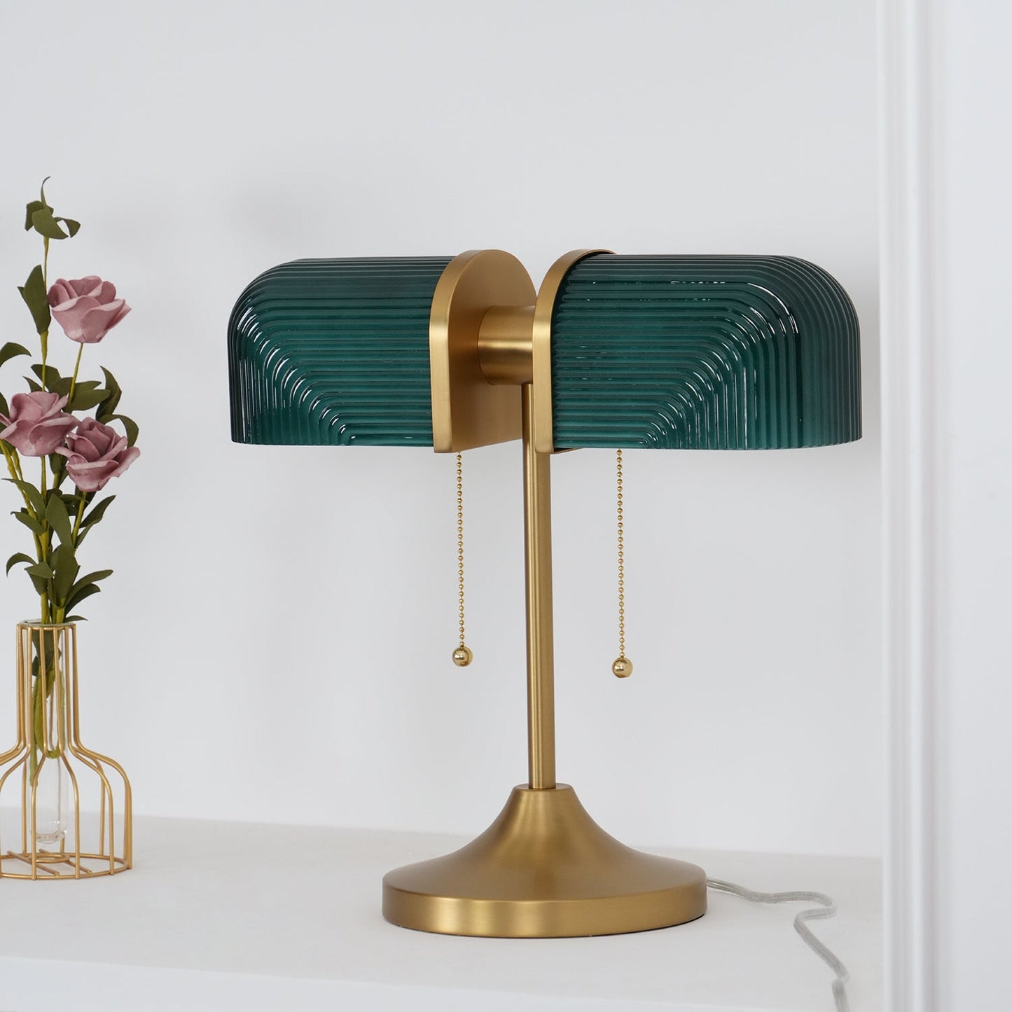 Ashby Table Lamp | Metal & Glass | Gold with Green Shade