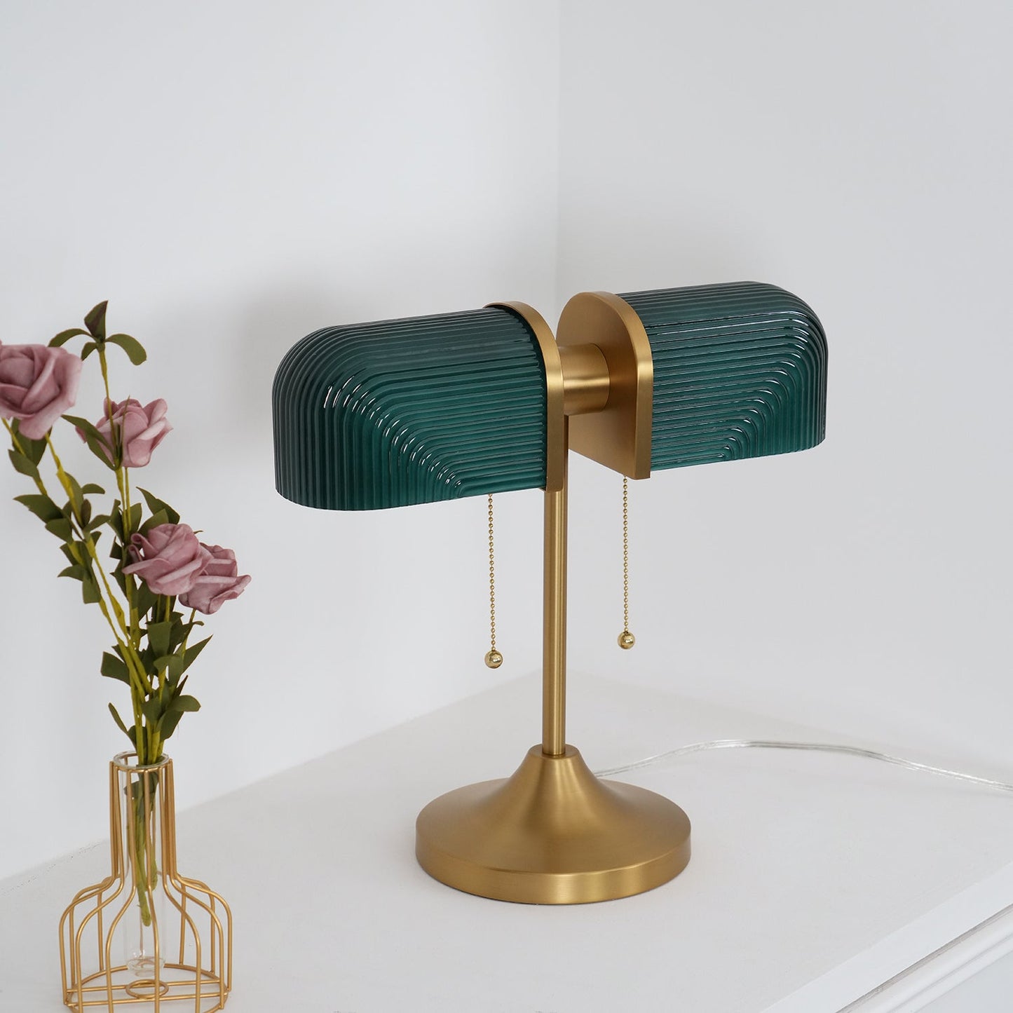 Ashby Table Lamp | Metal & Glass | Gold with Green Shade