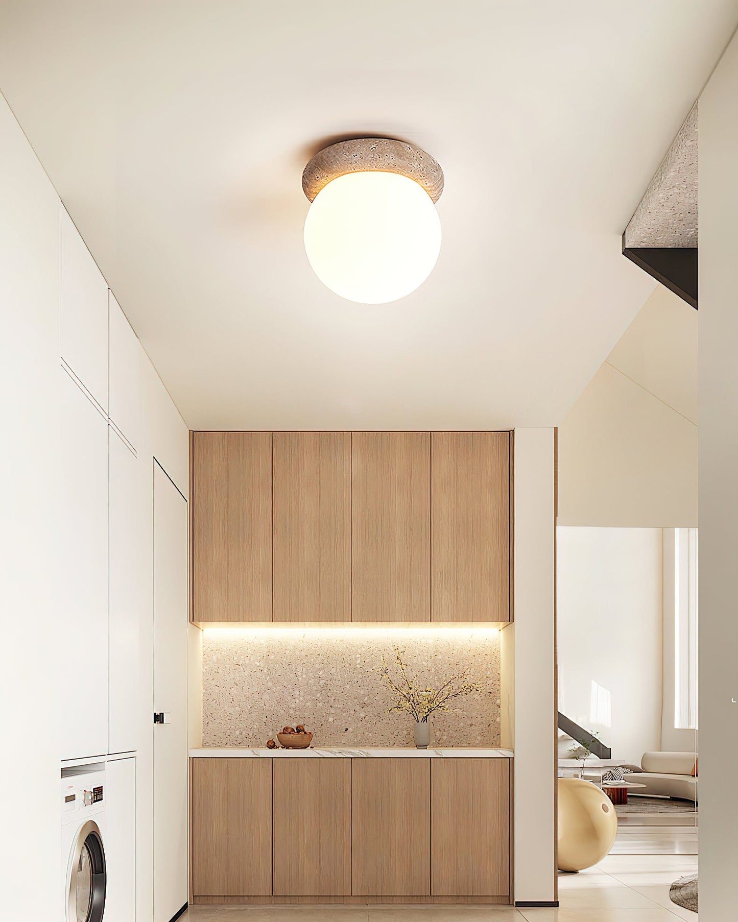 Asteroid Ceiling Lamp | Beige Travertine | Yellow Travertine