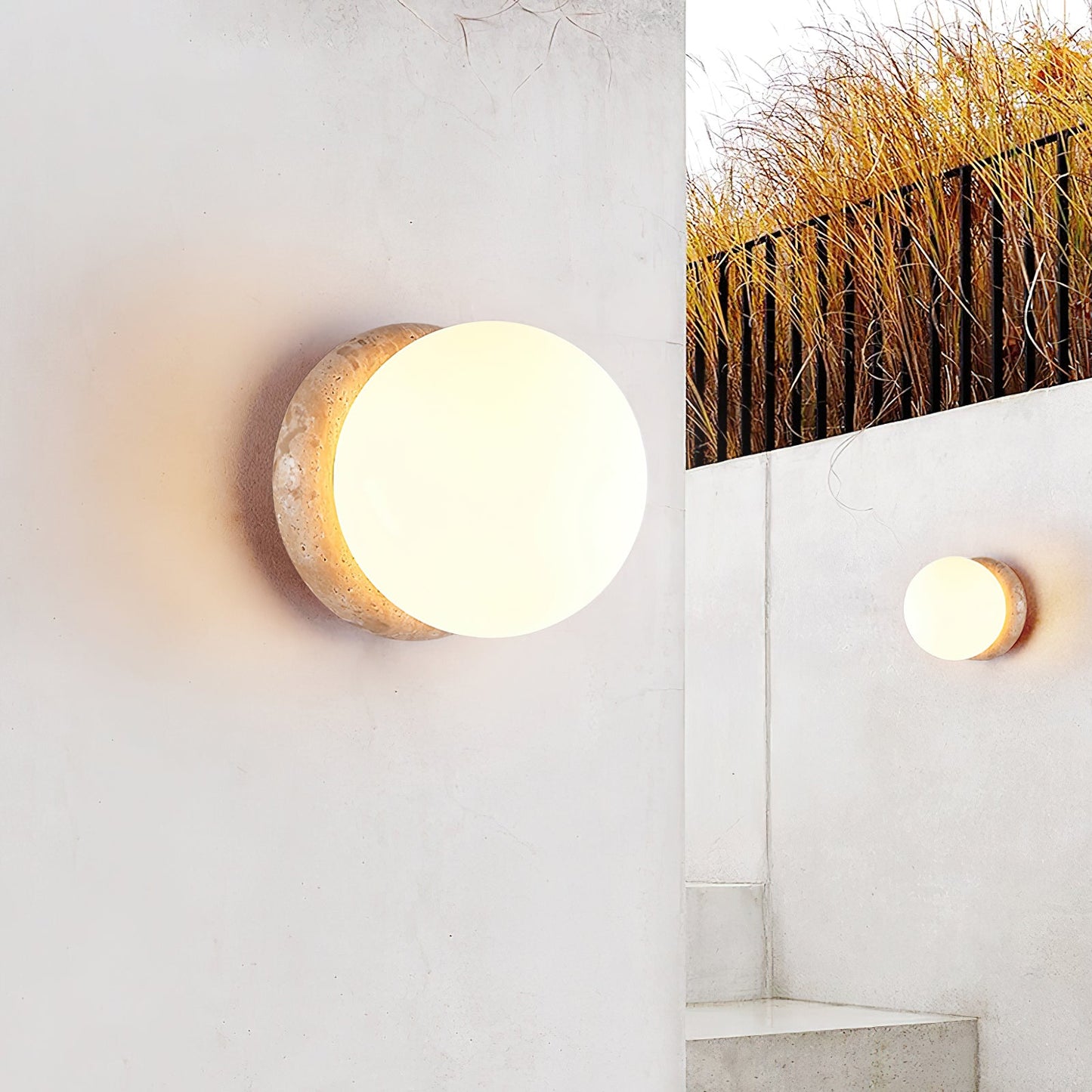 Asteroid Wall Light | Travertine, Metal, Glass | Yellow