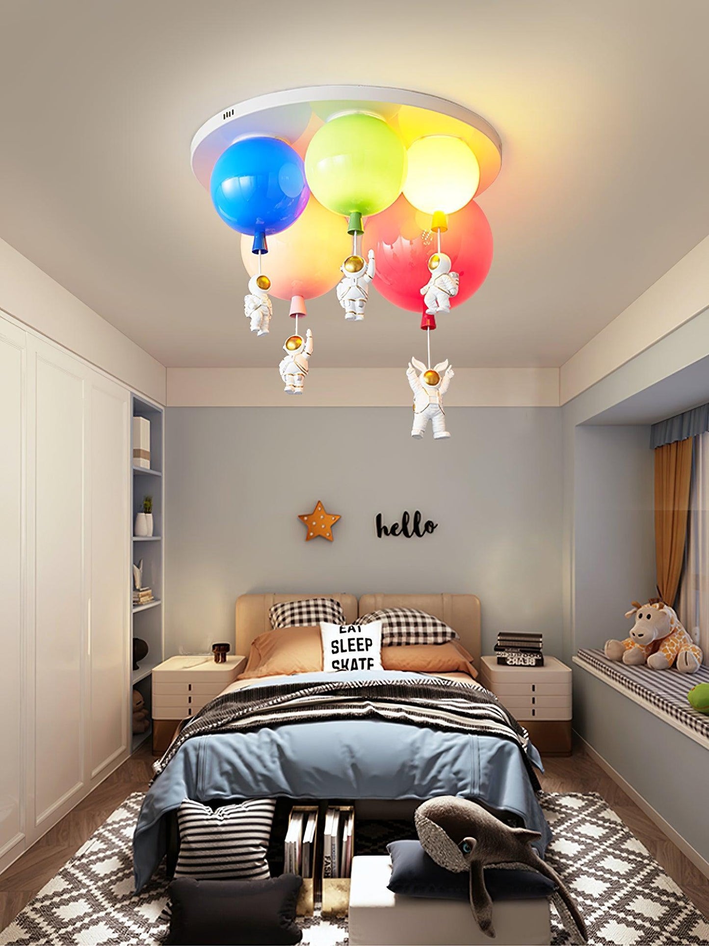Astronaut Ceiling Lamp | Metal, Acrylic, PPC | Orange, Yellow, Red, Green, White, Blue, Pink
