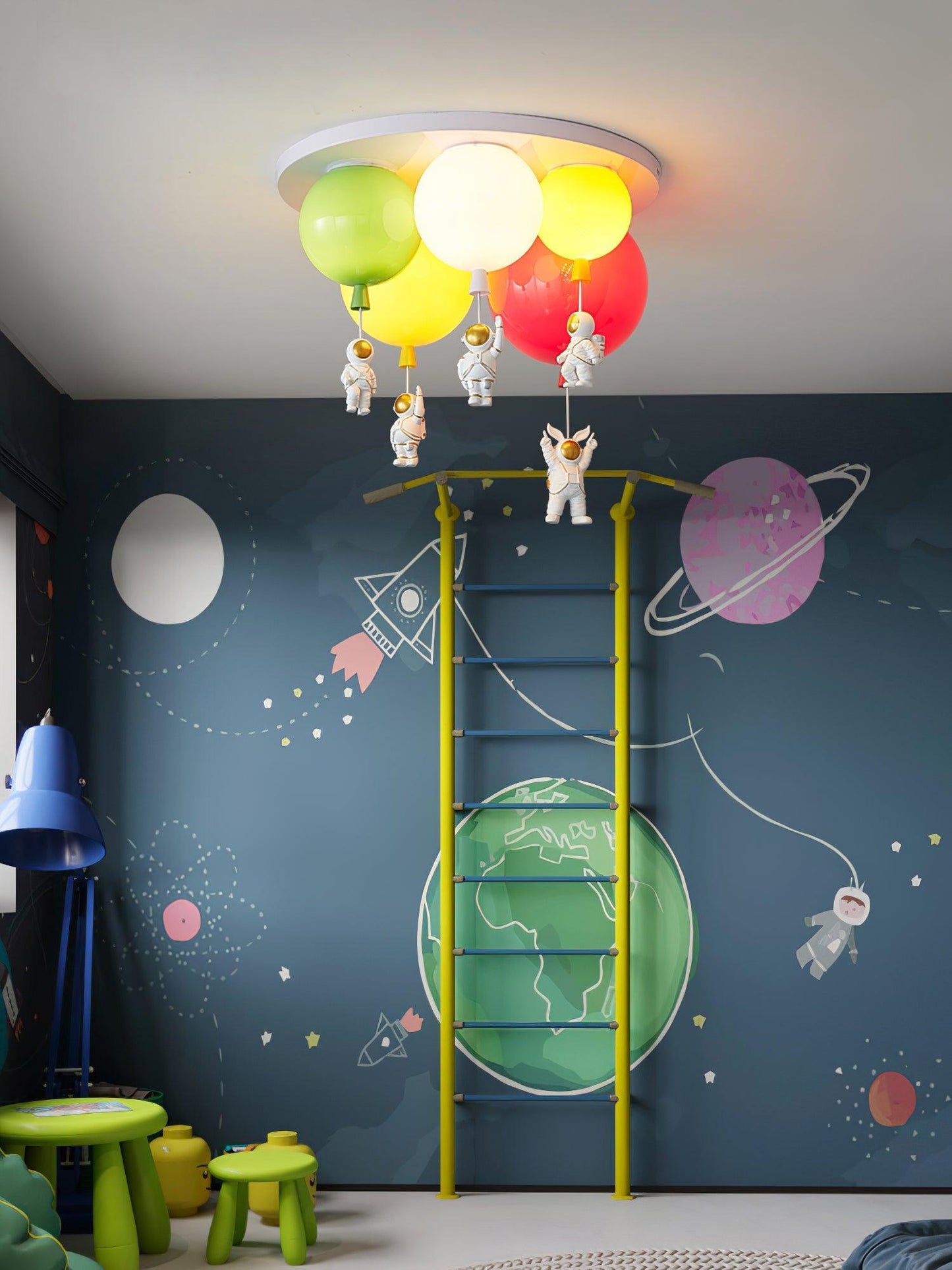 Astronaut Ceiling Lamp | Metal, Acrylic, PPC | Orange, Yellow, Red, Green, White, Blue, Pink