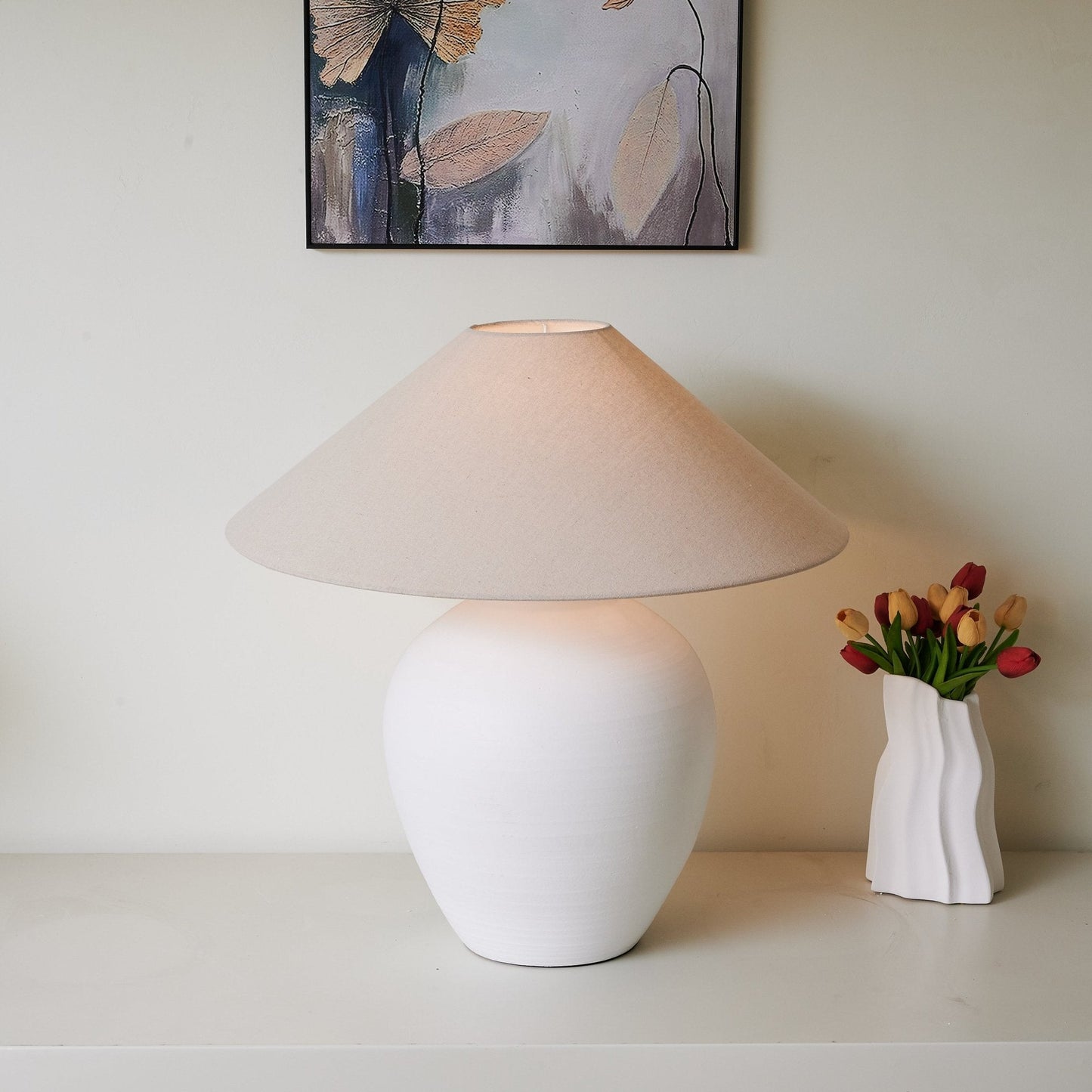 Aterra Table Lamp | Ceramic | White and Beige