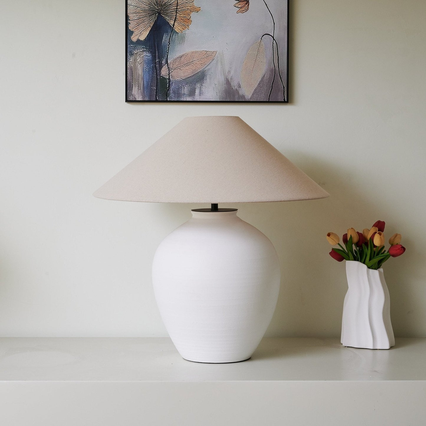 Aterra Table Lamp | Ceramic | White and Beige