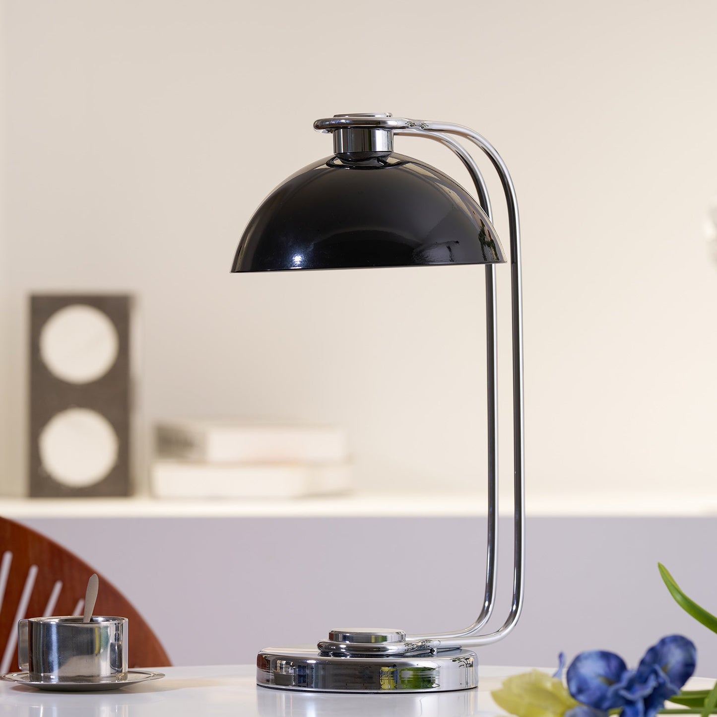 Athena Table Lamp | Polished Chrome & Black Shade | Modern Design