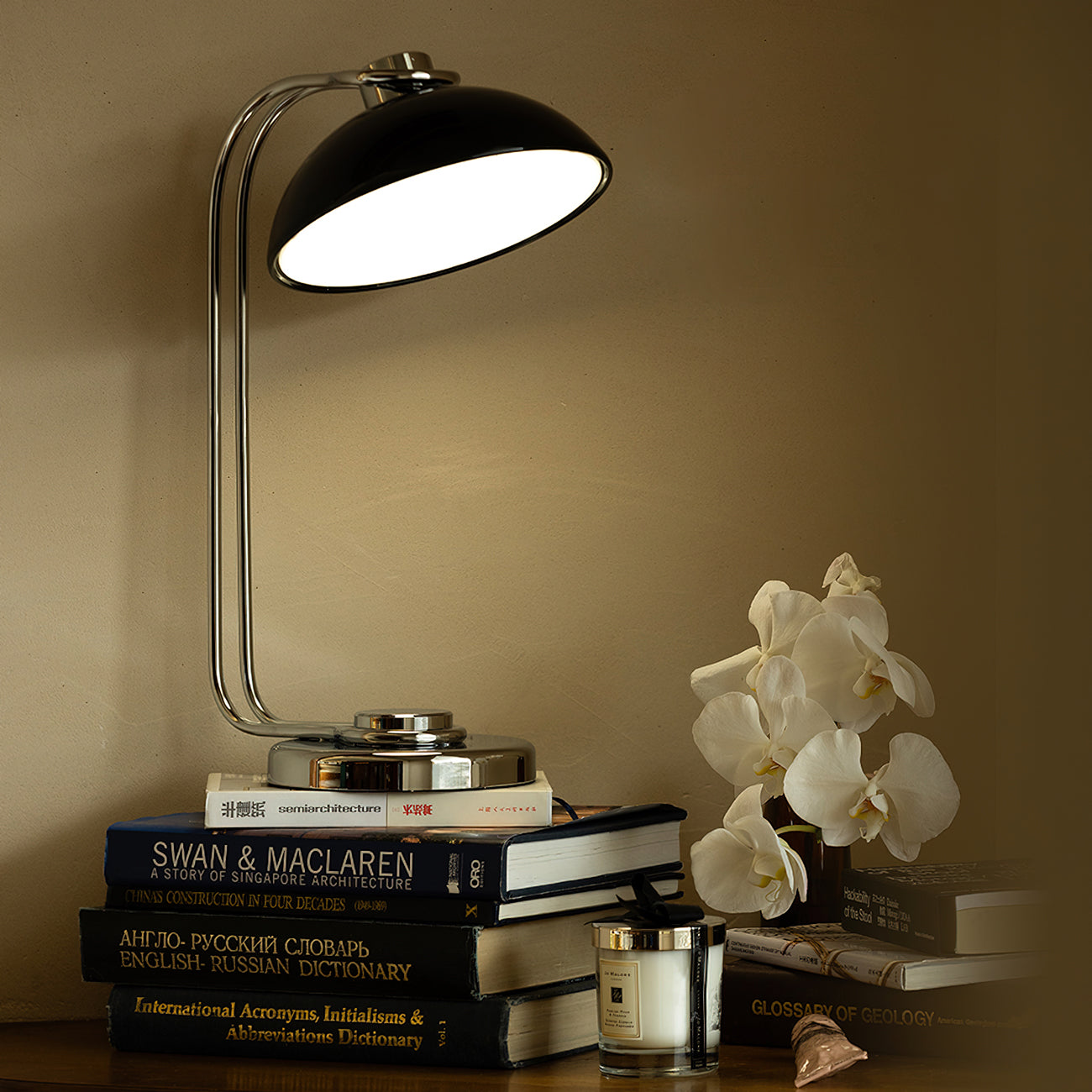 Athena Table Lamp | Polished Chrome & Black Shade | Modern Design