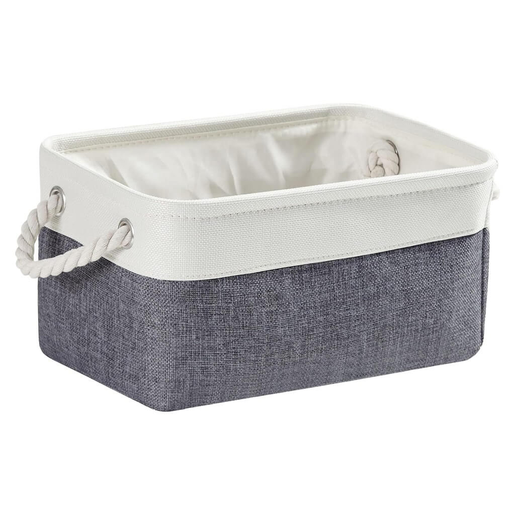 Fabric Storage Baskets | Linen Hemp Cotton Blend | Set of 4 Cold Blue Grey & White