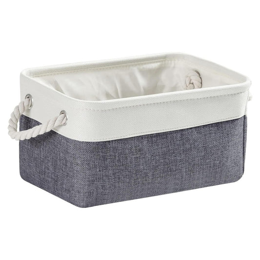 Fabric Storage Baskets | Linen Hemp Cotton Blend | Set of 4 Cold Blue Grey & White