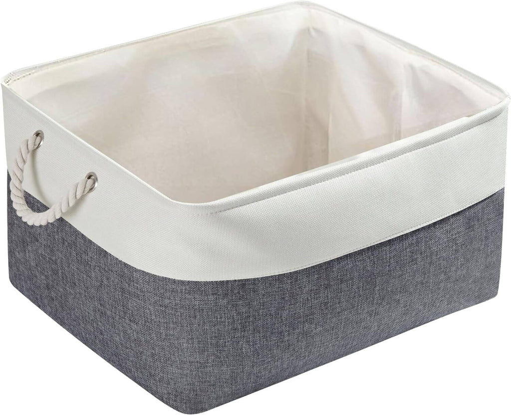 Fabric Storage Baskets | Linen Hemp Cotton Blend | Set of 4 Cold Blue Grey & White
