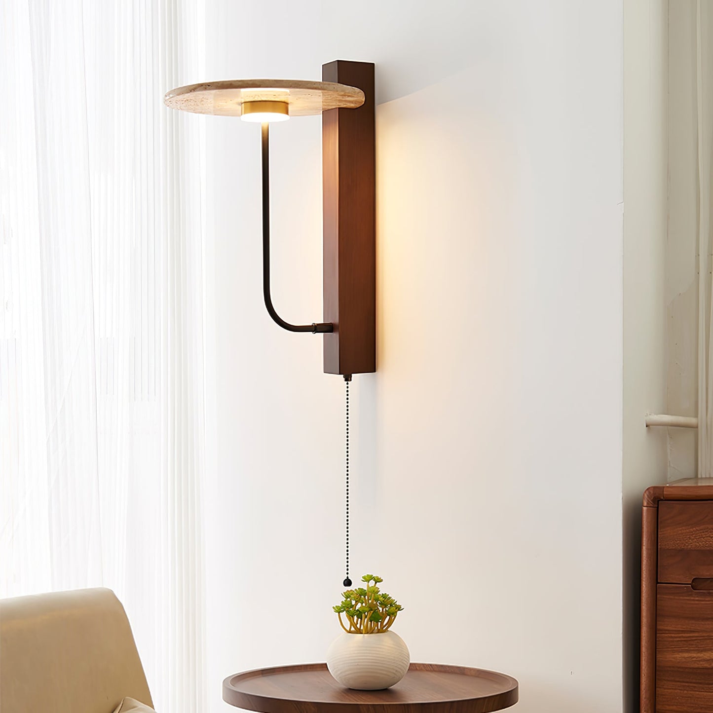 Aura Arm Wall Lamp | Yellow Travertine | Wood