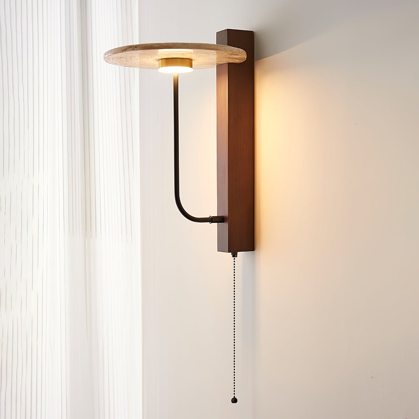 Aura Arm Wall Lamp | Yellow Travertine | Wood
