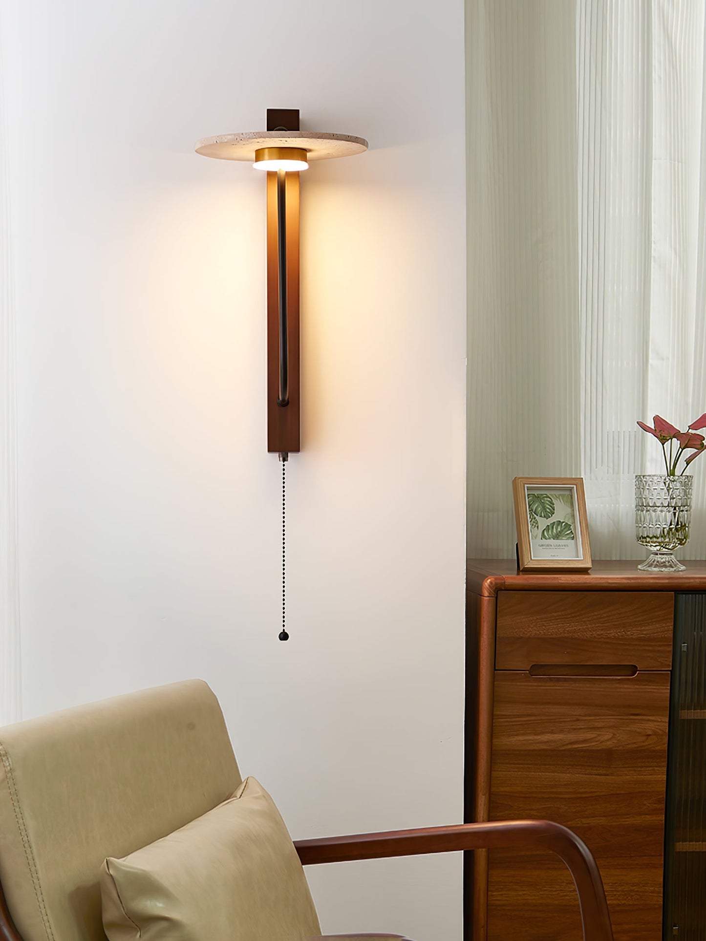 Aura Arm Wall Lamp | Yellow Travertine | Wood