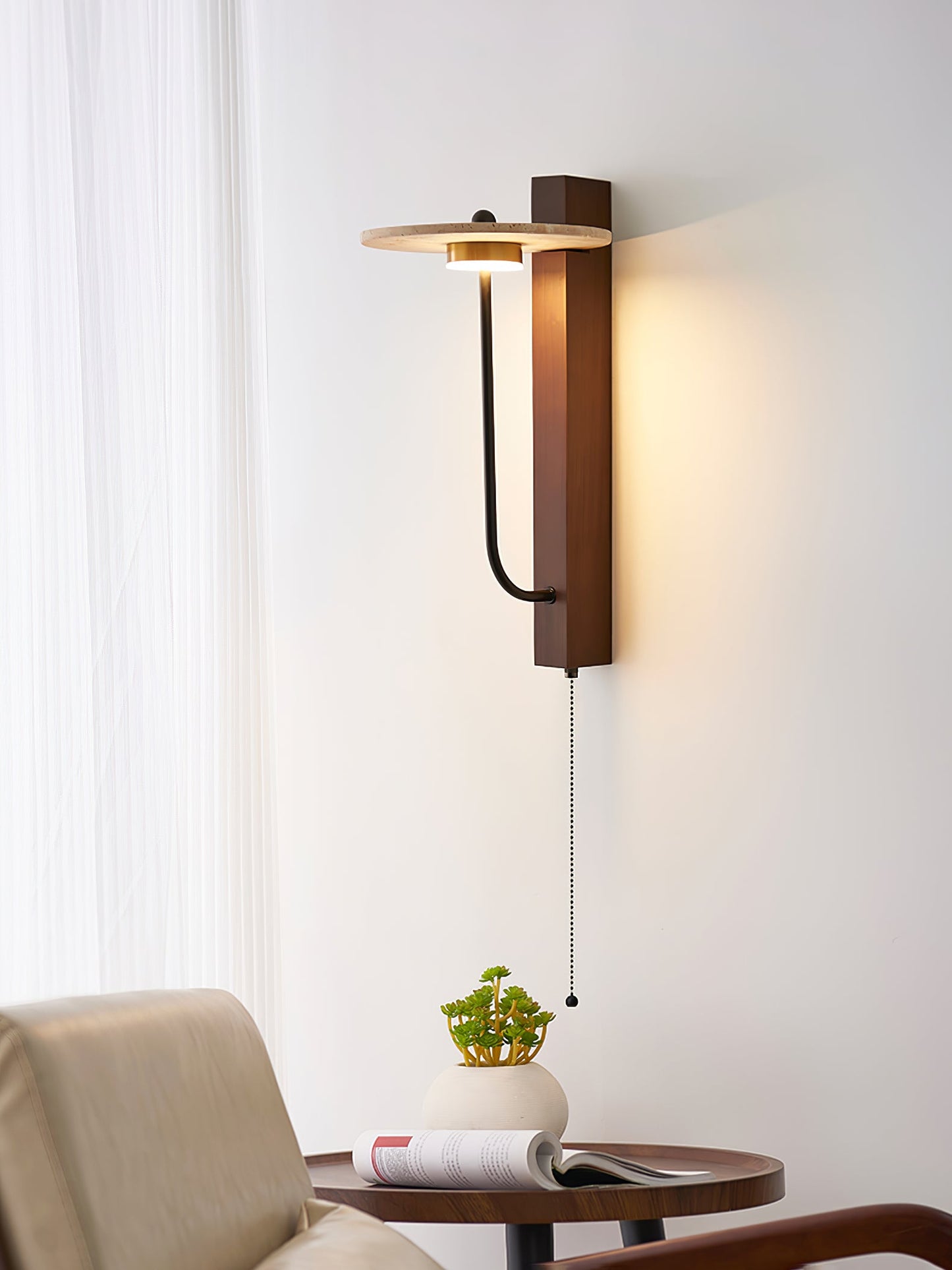 Aura Arm Wall Lamp | Yellow Travertine | Wood