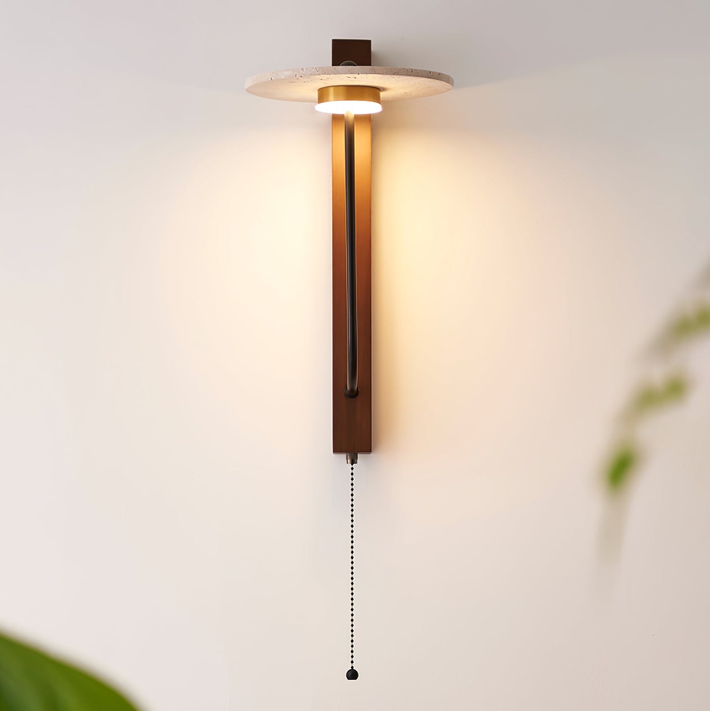 Aura Arm Wall Lamp | Yellow Travertine | Wood