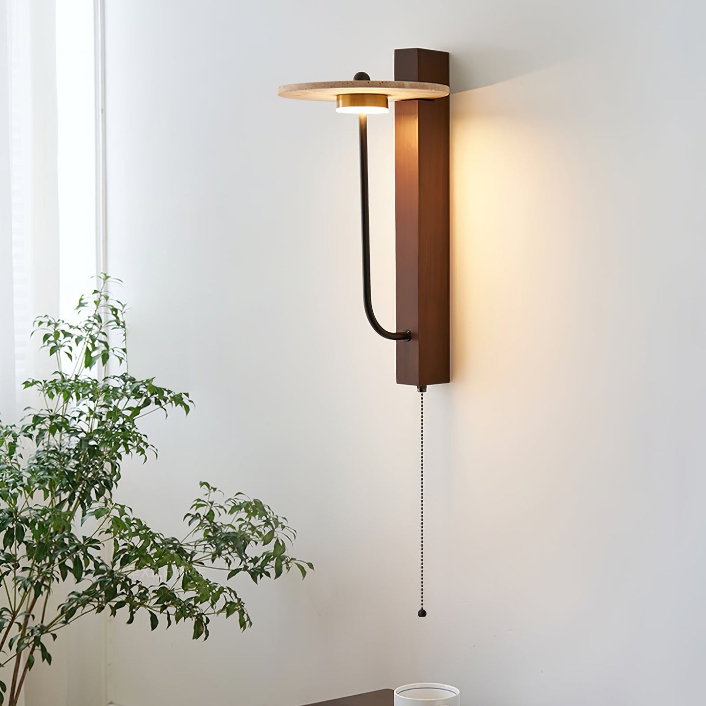 Aura Arm Wall Lamp | Yellow Travertine | Wood