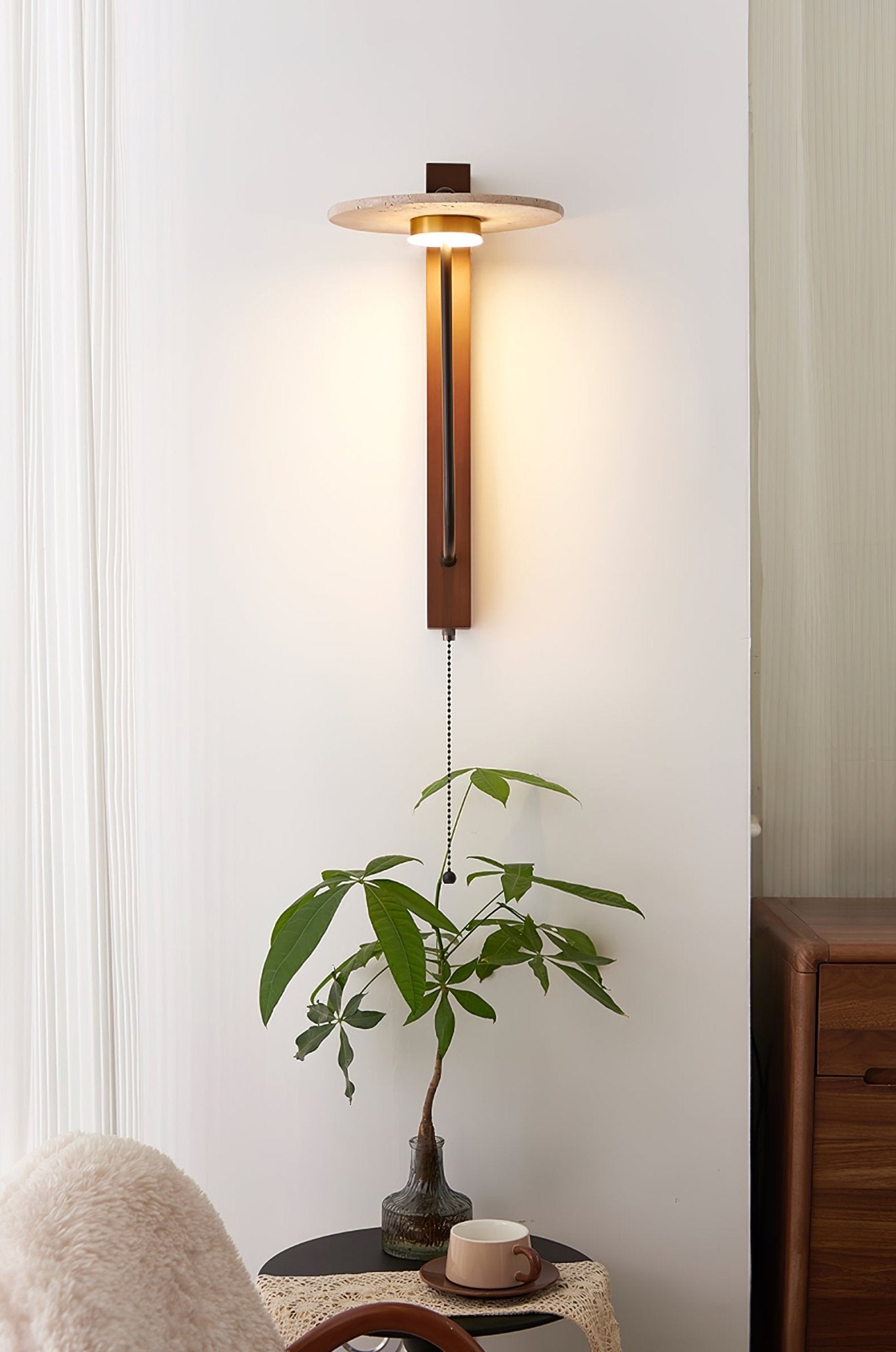 Aura Arm Wall Lamp | Yellow Travertine | Wood