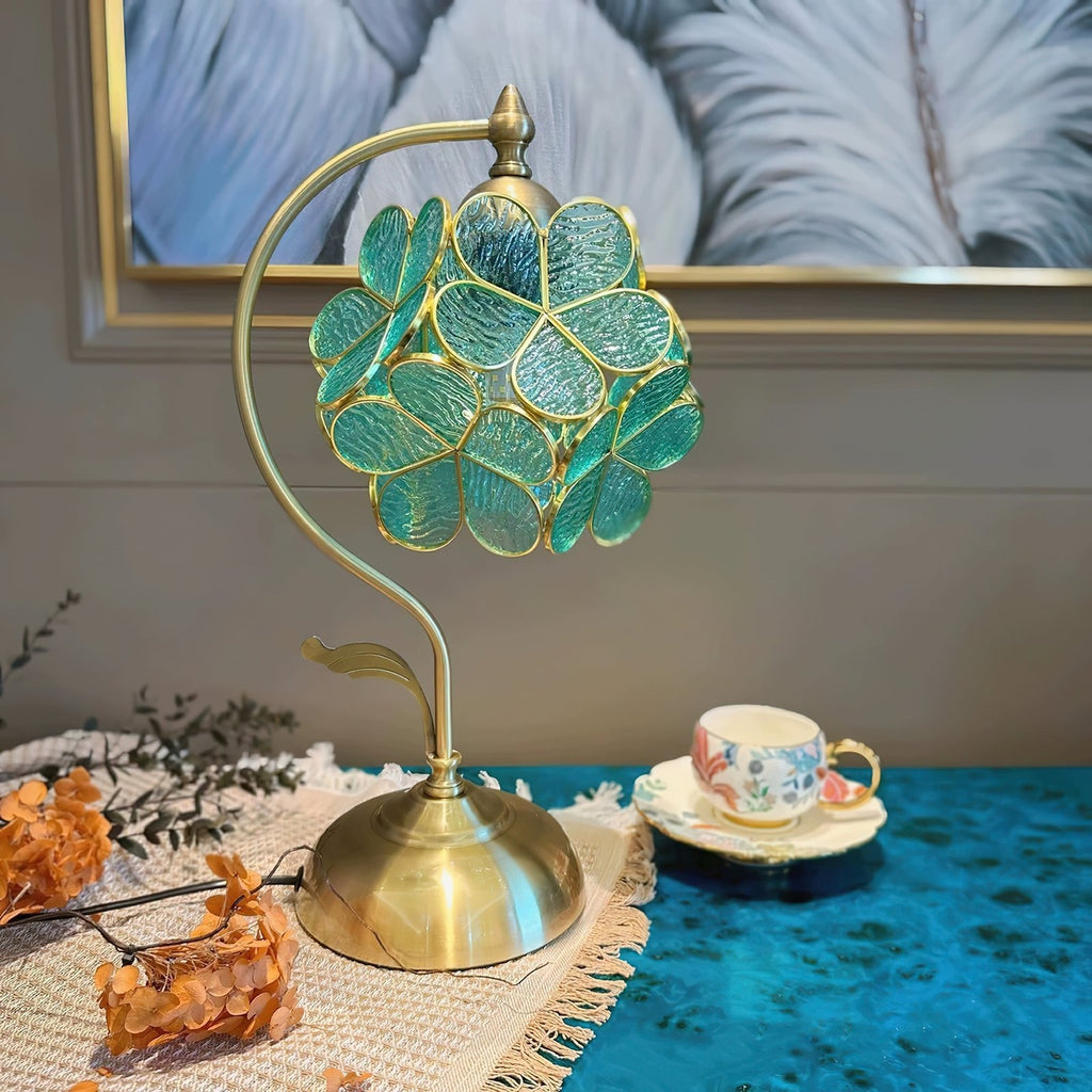 Aurelia Leaf Table Lamp | Glass & Brass | Seafoam Green