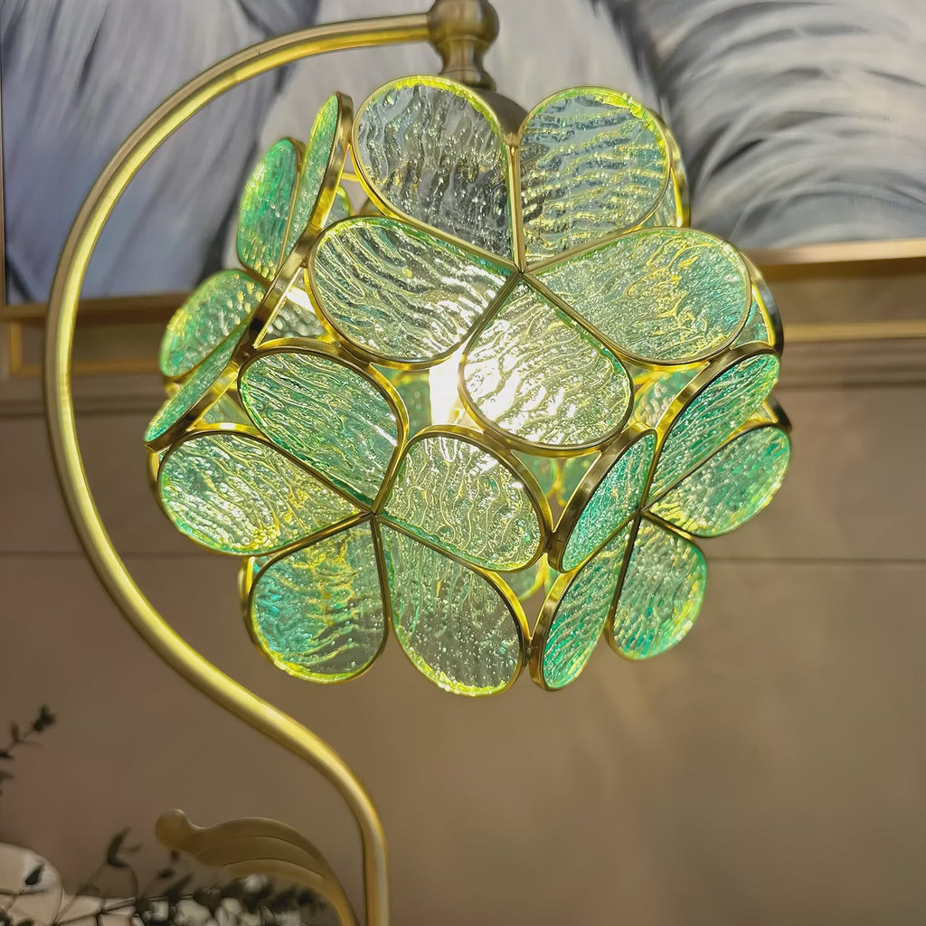 Aurelia Leaf Table Lamp | Glass & Brass | Seafoam Green