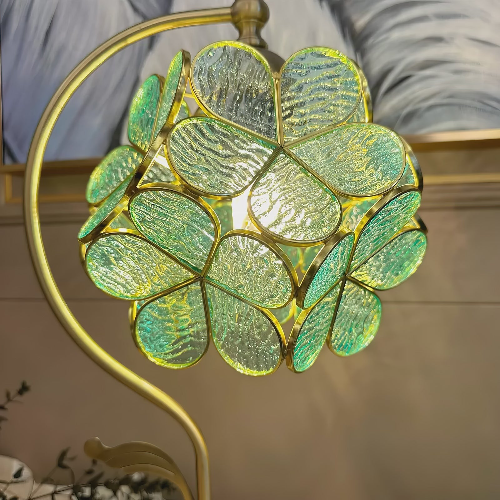 Aurelia Leaf Table Lamp | Glass & Brass | Seafoam Green