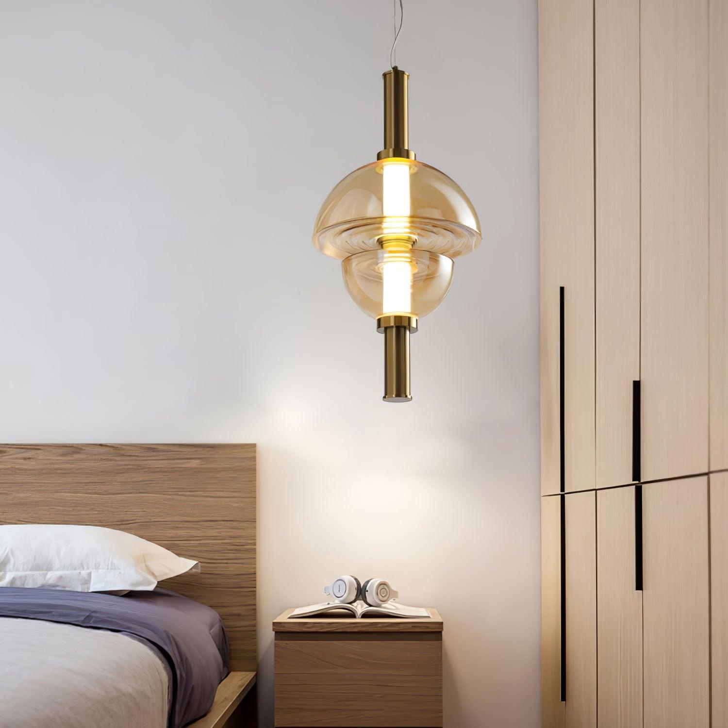 Aurora Pendant Lamp | Golden Glass & Metal | 30cm Diameter