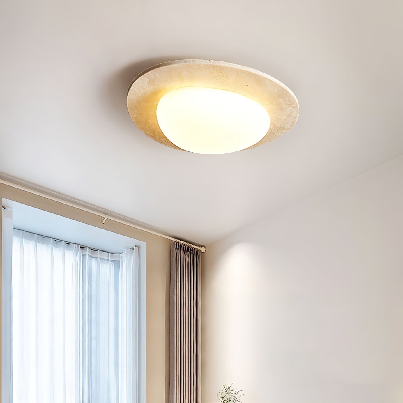 Aurora Stone Ceiling Light | Yellow Travertine | White Shade