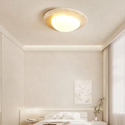 Aurora Stone Ceiling Light | Yellow Travertine | White Shade