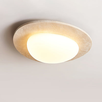 Aurora Stone Ceiling Light | Yellow Travertine | White Shade