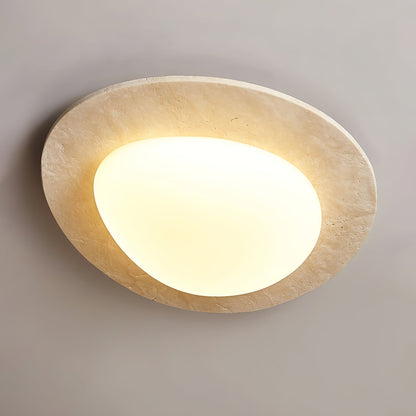 Aurora Stone Ceiling Light | Yellow Travertine | White Shade