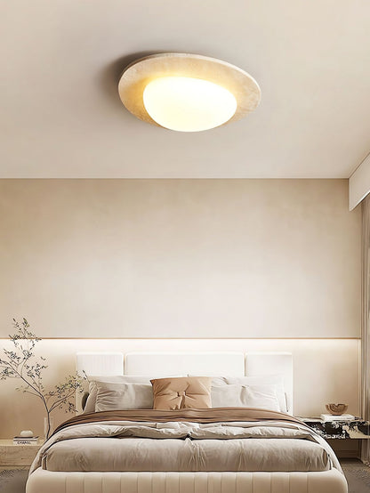 Aurora Stone Ceiling Light | Yellow Travertine | White Shade