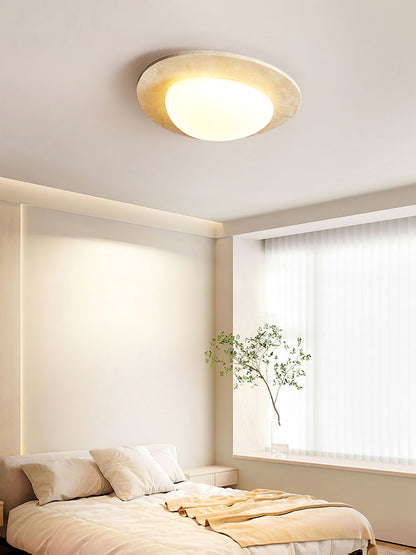 Aurora Stone Ceiling Light | Yellow Travertine | White Shade