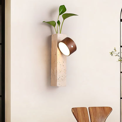 Axis Wood Wall Light | Yellow Travertine, Wood, Acrylic | Dark Walnut, Wood Color, White