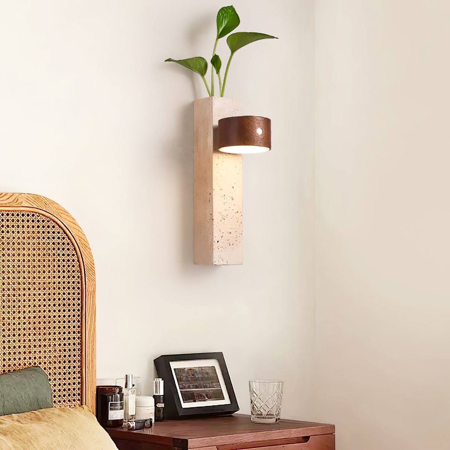 Axis Wood Wall Light | Yellow Travertine, Wood, Acrylic | Dark Walnut, Wood Color, White