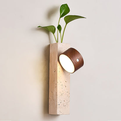 Axis Wood Wall Light | Yellow Travertine, Wood, Acrylic | Dark Walnut, Wood Color, White