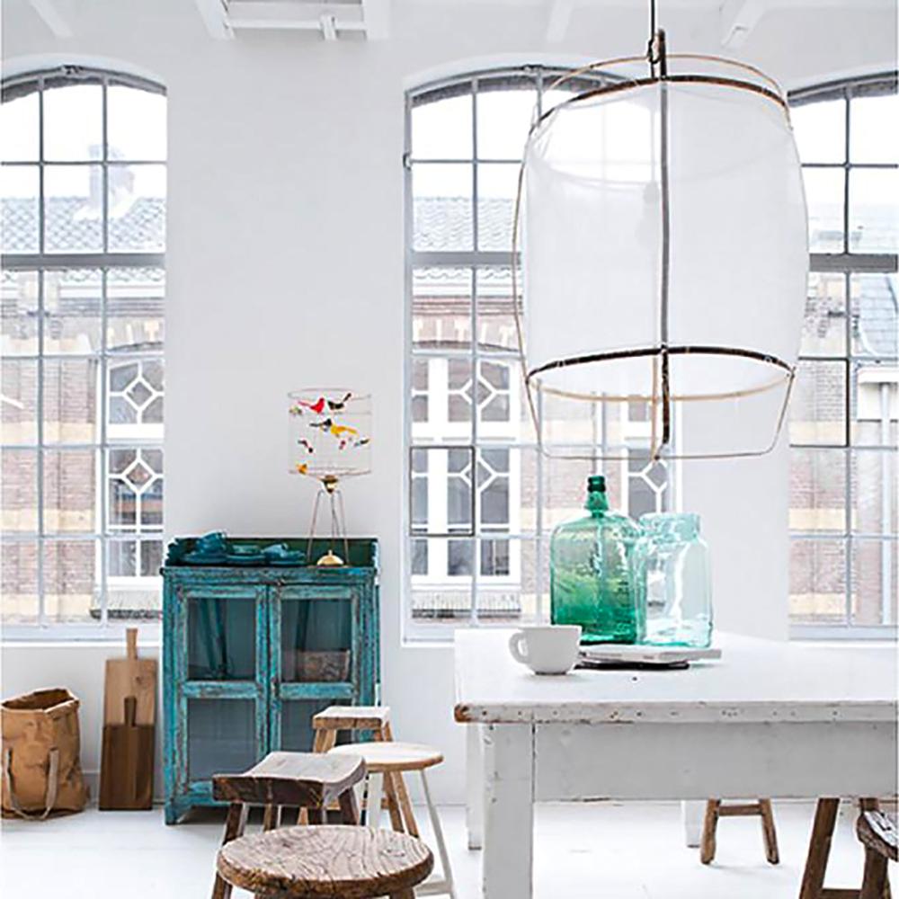 Bamboo Pendant Light | Natural Bamboo & Linen | 40cm Diameter
