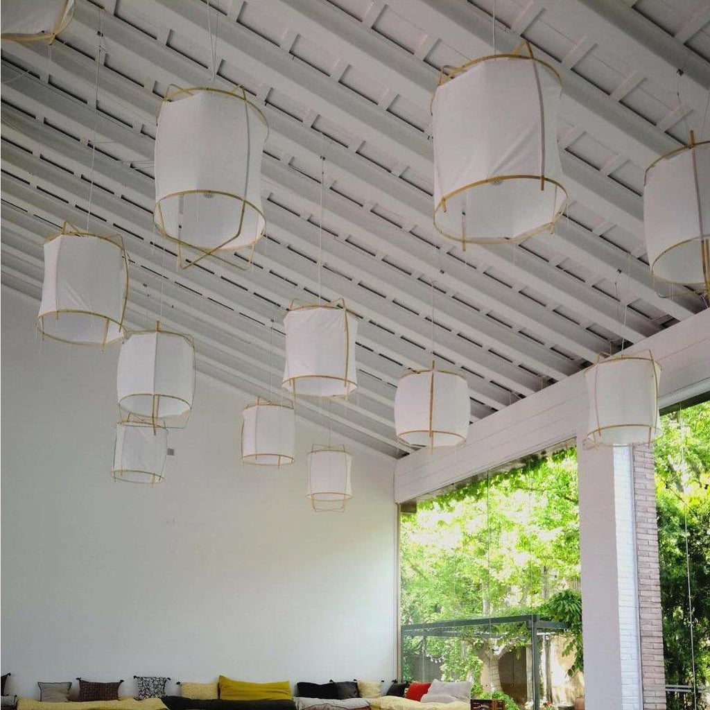 Bamboo Pendant Light | Natural Bamboo & Linen | 40cm Diameter