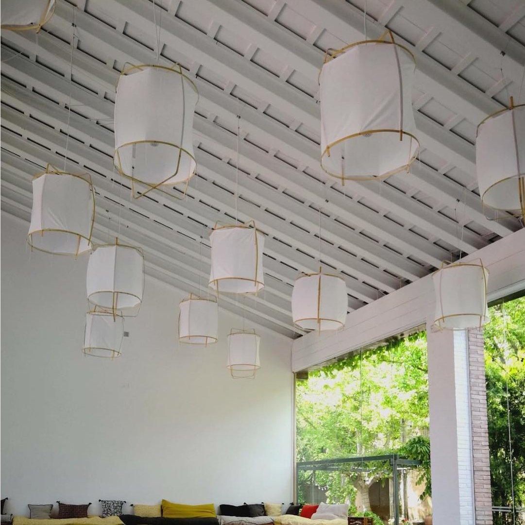 Bamboo Pendant Light | Natural Bamboo & Linen | 40cm Diameter