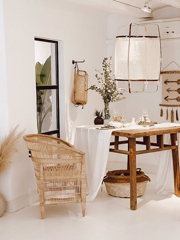 Bamboo Pendant Light | Natural Bamboo & Linen | 40cm Diameter