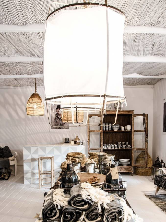 Bamboo Pendant Light | Natural Bamboo & Linen | 40cm Diameter