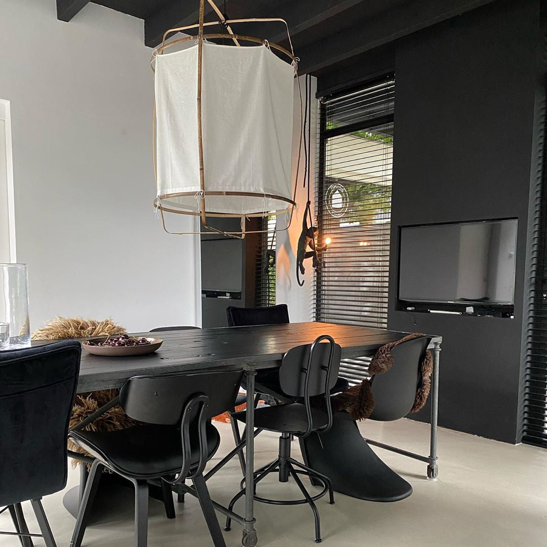 Bamboo Pendant Light | Natural Bamboo & Linen | 40cm Diameter